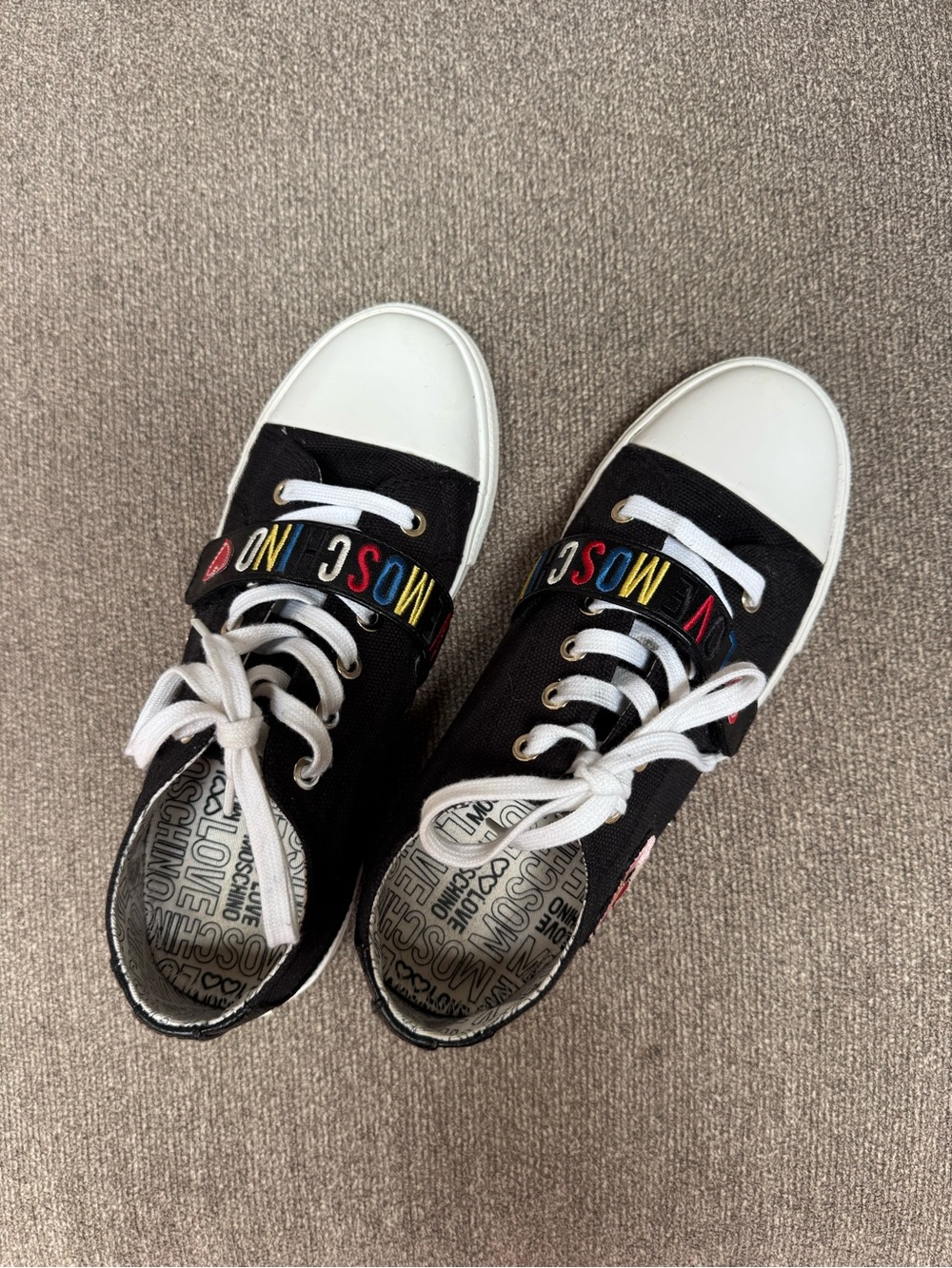 Moschino Black Canvas Sneakers with Multicolor Logo